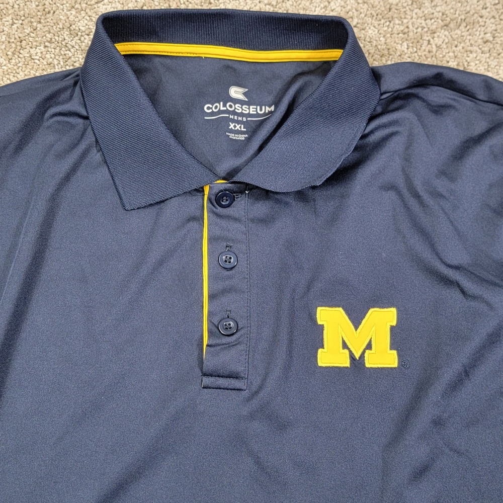 Colosseum Michigan Wolverines Mens XXL Navy Blue Performance Polo Shirt NCAA M